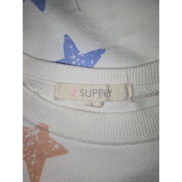 Z Supply Girls Cream Pastel Distressed Star Print Cropped Sweatshirt Size L - Picture 4 of 4